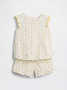 Pyjamasett med shorts og topp i resirkulert stoff med fruktmønster og volanger for Baby og Småbarn