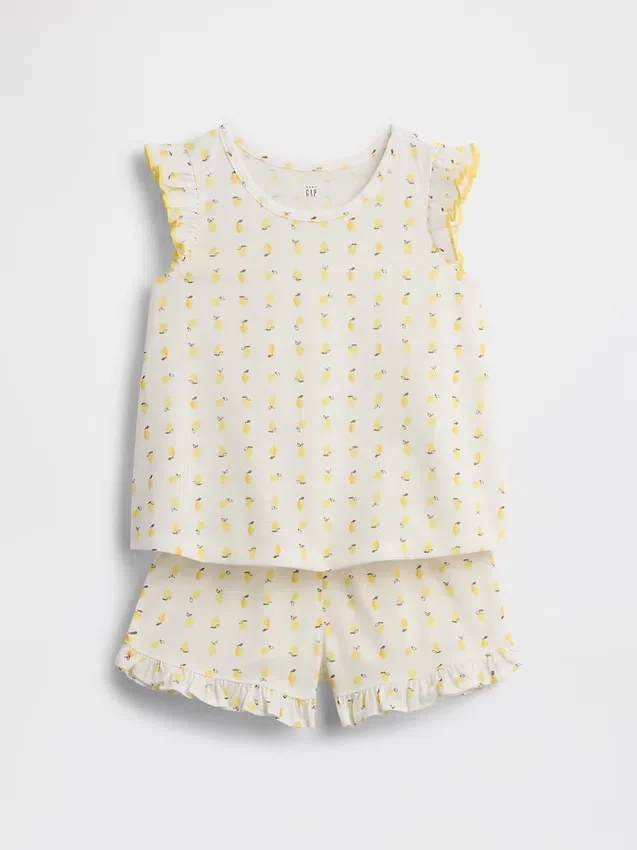 Pyjamasett med shorts og topp i resirkulert stoff med fruktmønster og volanger for Baby og Småbarn
