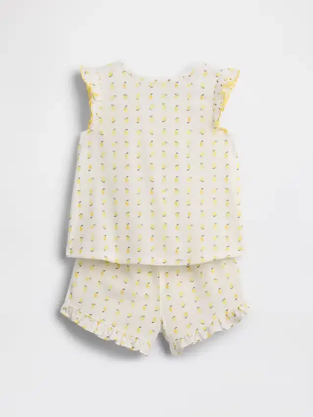 Pyjamasett med shorts og topp i resirkulert stoff med fruktmønster og volanger for Baby og Småbarn