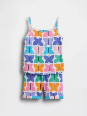 Pyjamasett med topp og Shorts i økologisk børstet bomull med sommerfuglemotiv for Baby og Småbarn