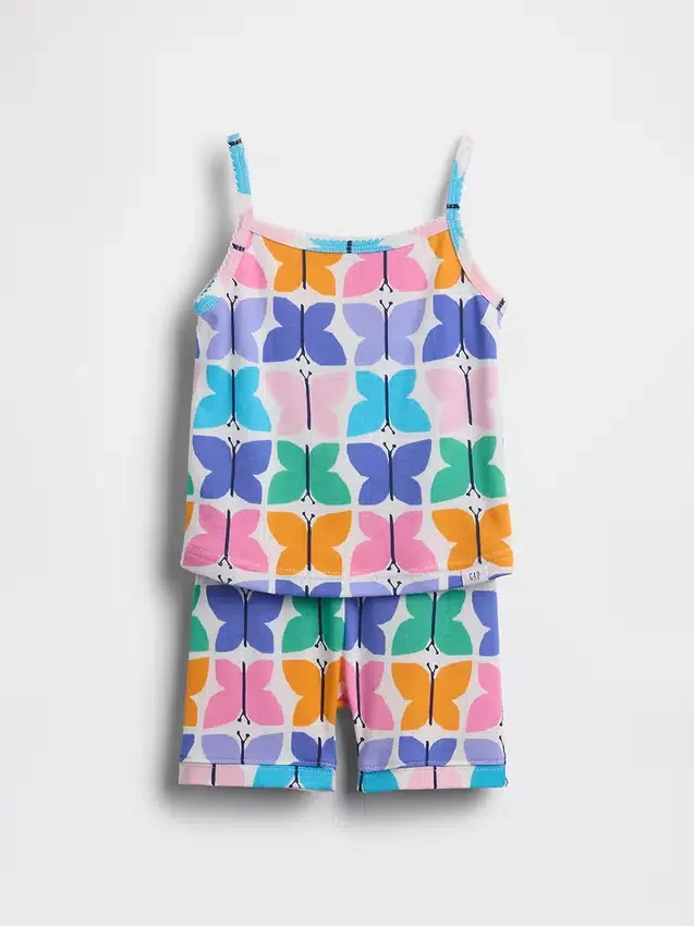Pyjamasett med topp og Shorts i økologisk børstet bomull med sommerfuglemotiv for Baby og Småbarn