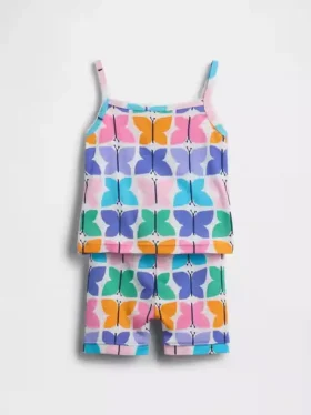 Pyjamasett med topp og Shorts i økologisk børstet bomull med sommerfuglemotiv for Baby og Småbarn