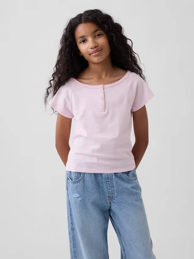 Raglan-henley-T-skjorte for barn
