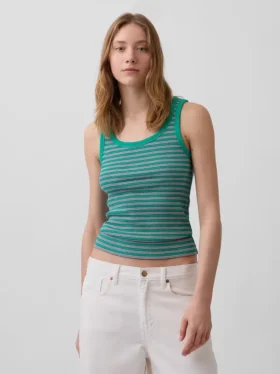 Ribbet tank-top med rund hals