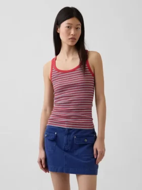 Ribbet tank-top med rund hals