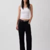 Ribbet tank-top med rund hals