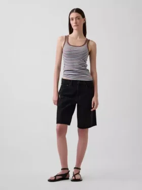 Ribbet tank-top med rund hals