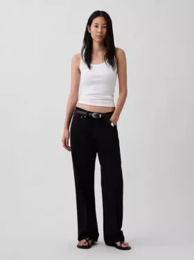 Ribbet tank-top med rund hals