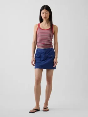 Ribbet tank-top med rund hals