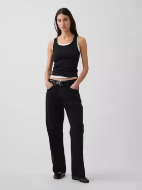 Ribbet tank-top med rund hals