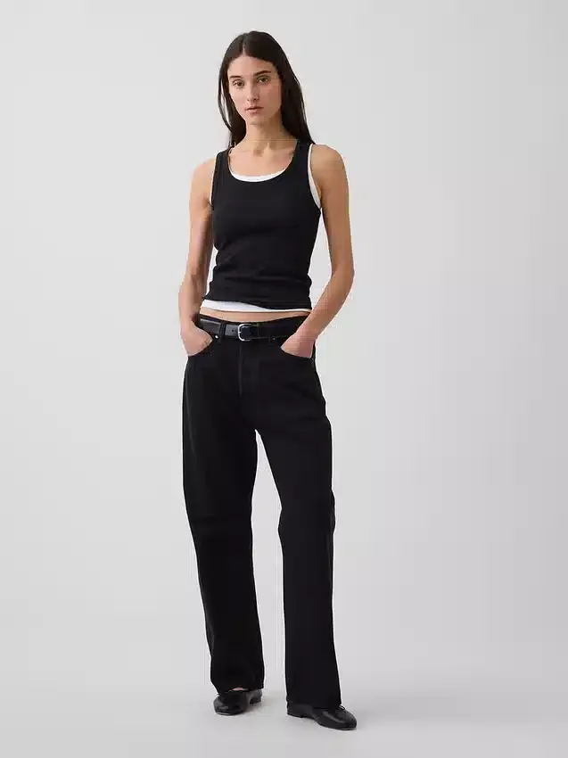 Ribbet tank-top med rund hals