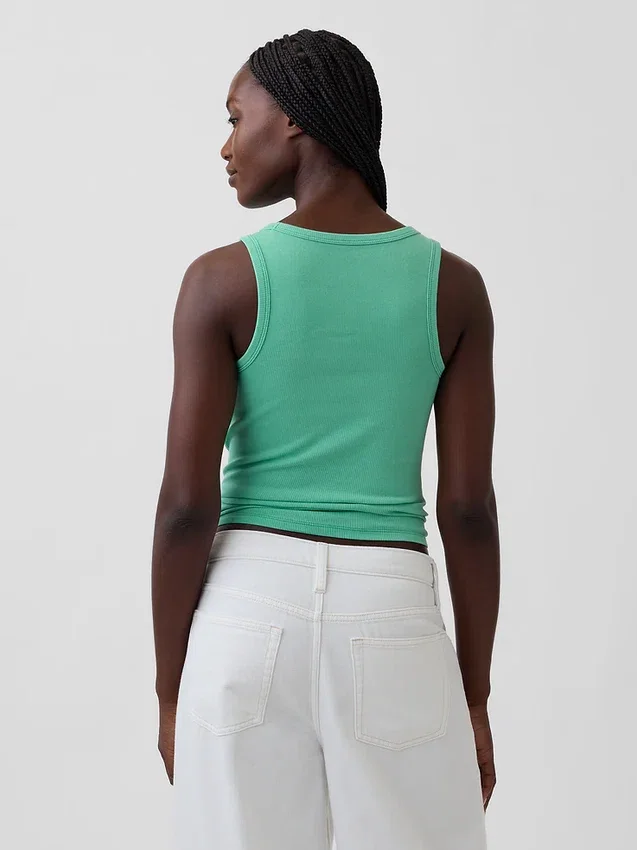 Ribbet tank-top med rund hals