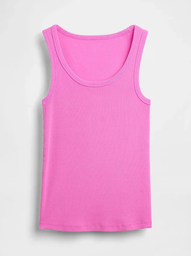 Ribbet tank-top med rund hals