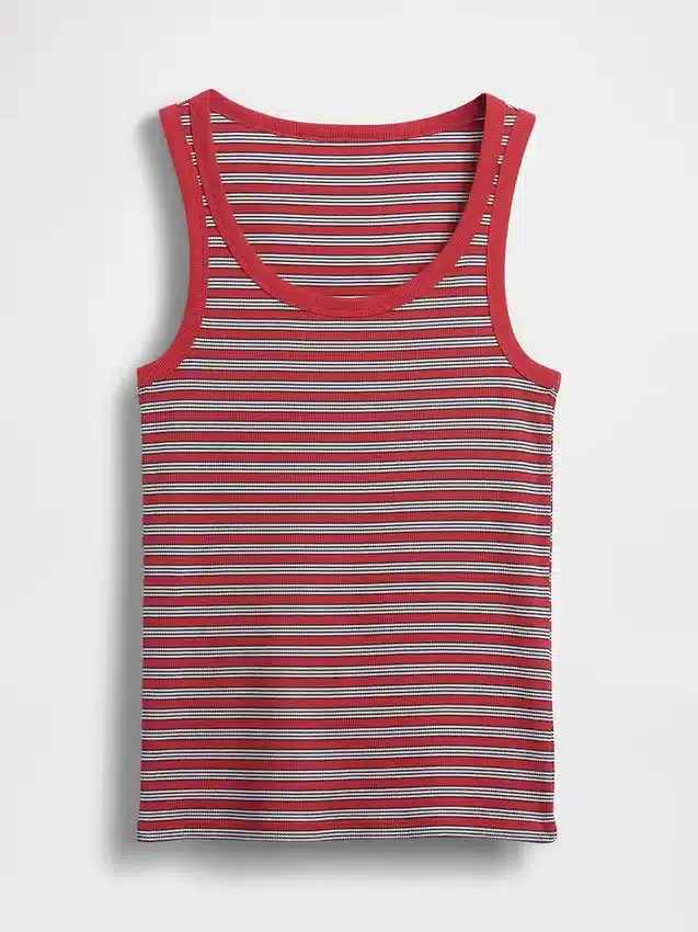 Ribbet tank-top med rund hals