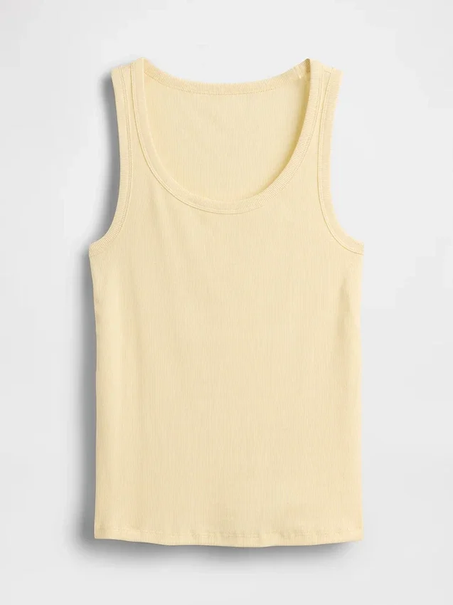 Ribbet tank-top med rund hals