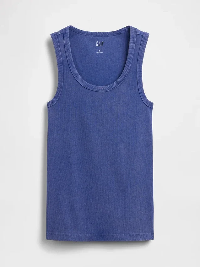 Ribbet tank-top med rund hals