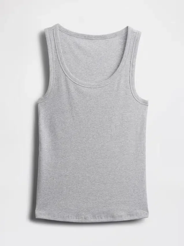 Ribbet tank-top med rund hals