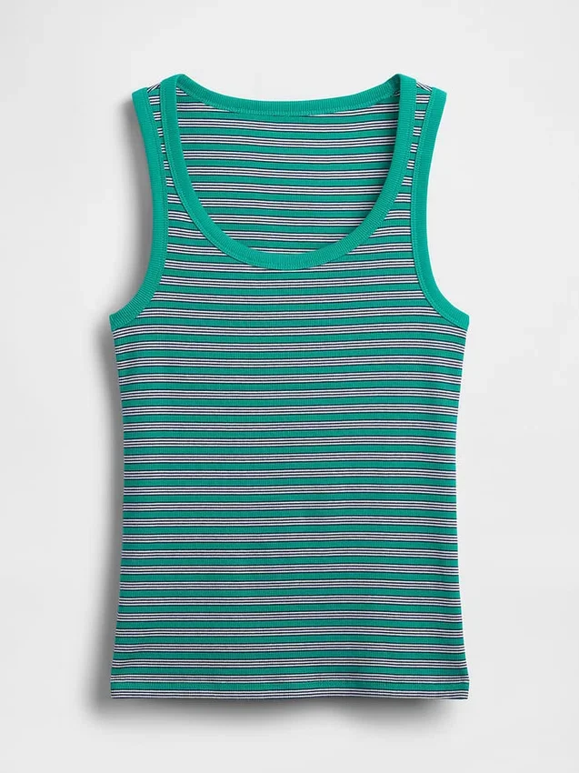 Ribbet tank-top med rund hals