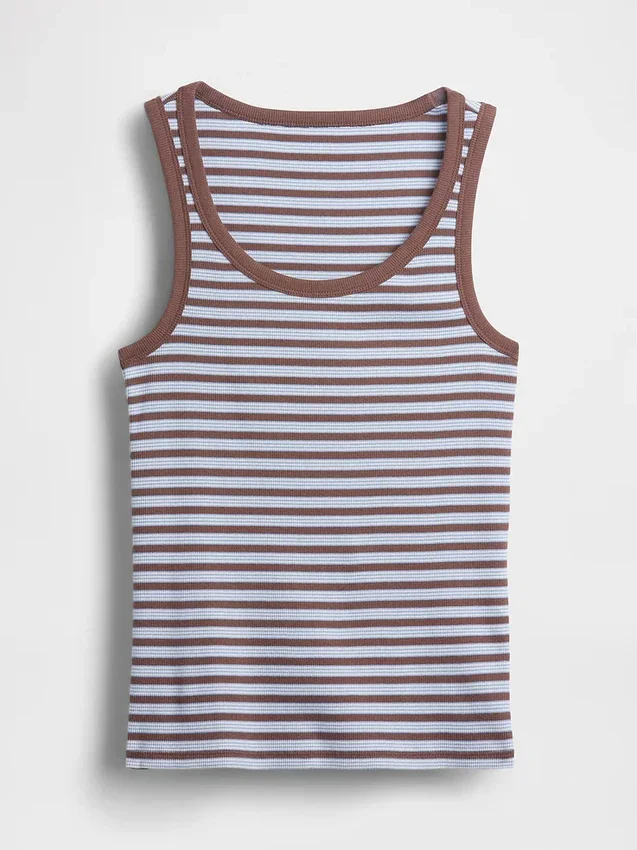 Ribbet tank-top med rund hals