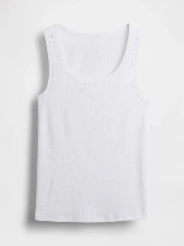 Ribbet tank-top med rund hals