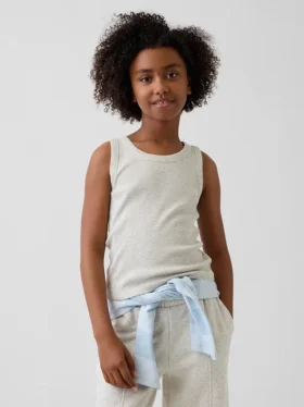 Ribbet tank-top med rund hals for barn