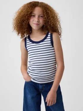 Ribbet tank-top med rund hals for barn