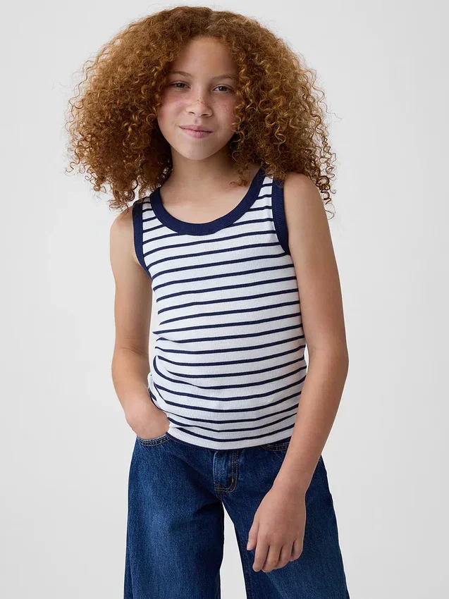 Ribbet tank-top med rund hals for barn