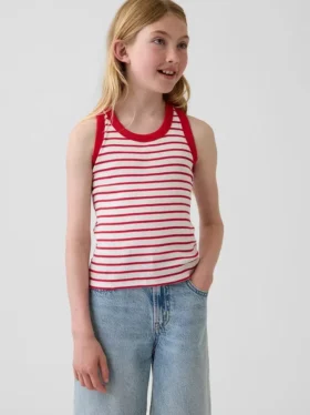 Ribbet tank-top med rund hals for barn