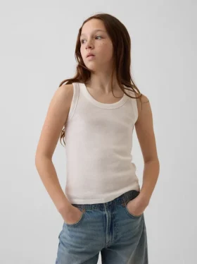 Ribbet tank-top med rund hals for barn