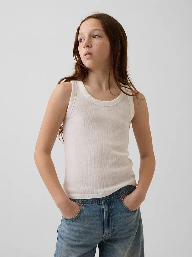 Ribbet tank-top med rund hals for barn