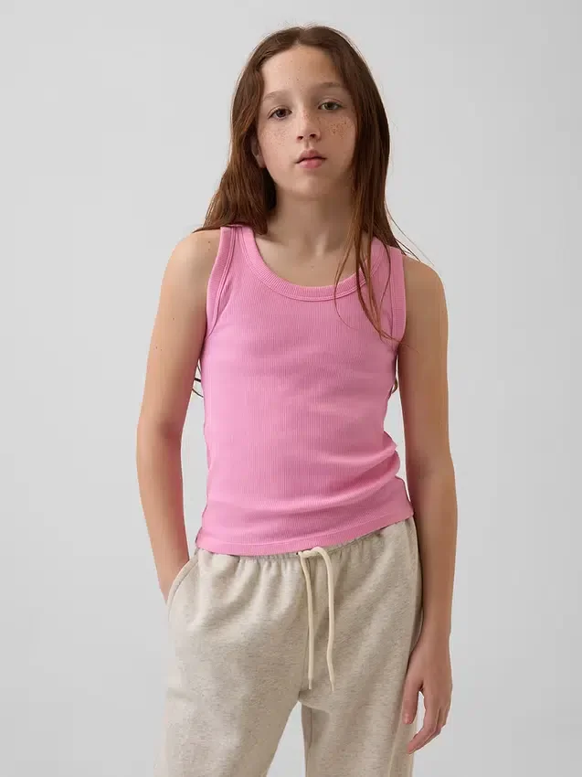 Ribbet tank-top med rund hals for barn