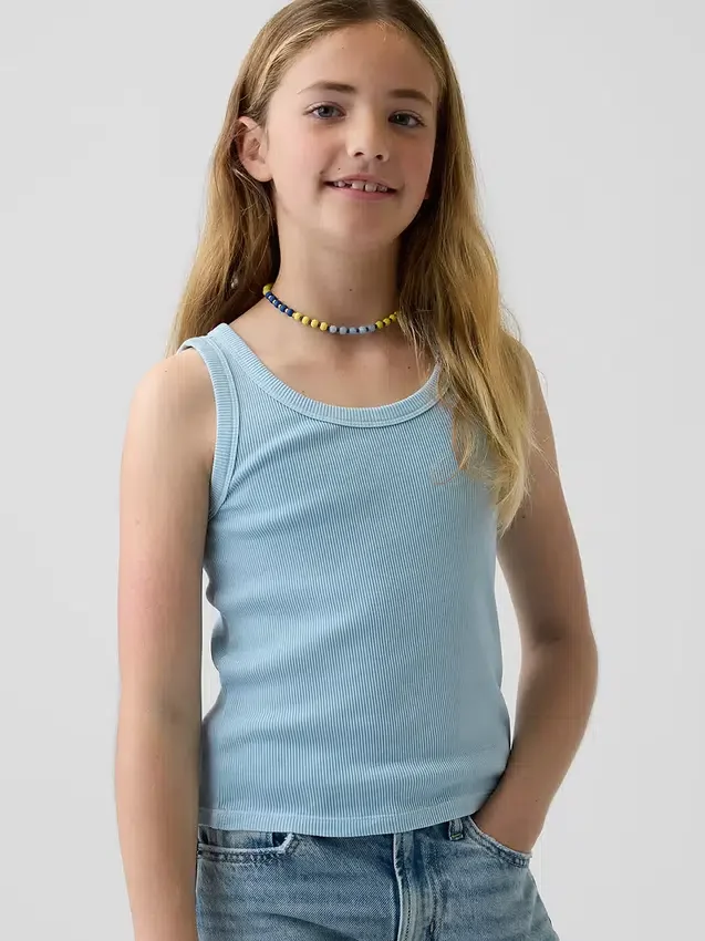Ribbet tank-top med rund hals for barn