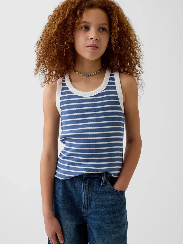 Ribbet tank-top med rund hals for barn