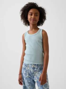 Ribbet tank-top med rund hals for barn