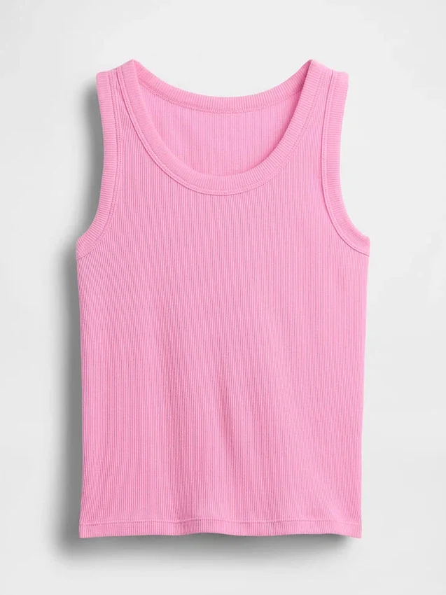 Ribbet tank-top med rund hals for barn