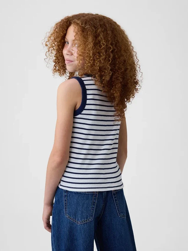 Ribbet tank-top med rund hals for barn