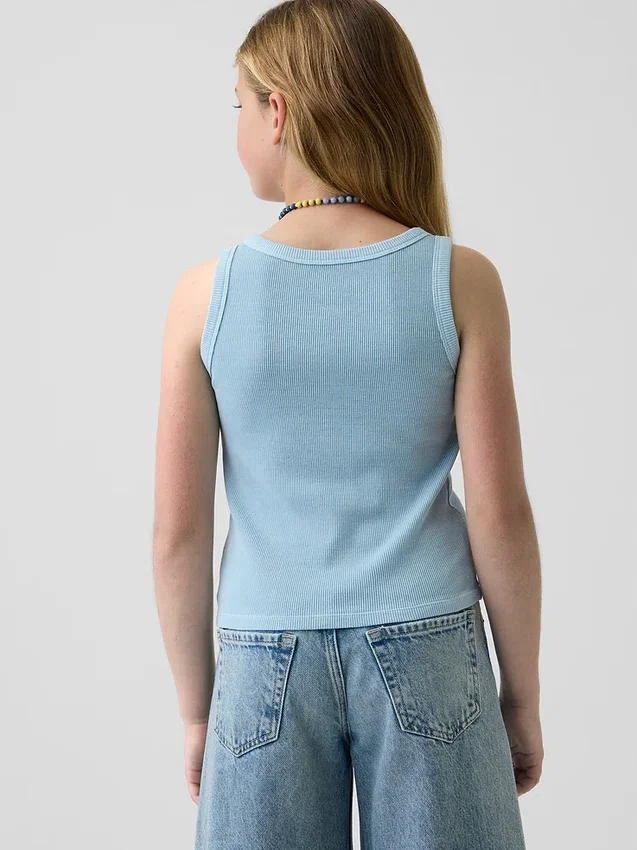 Ribbet tank-top med rund hals for barn
