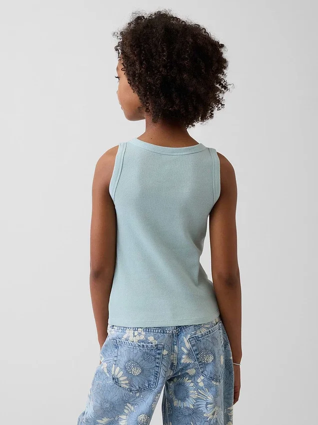 Ribbet tank-top med rund hals for barn