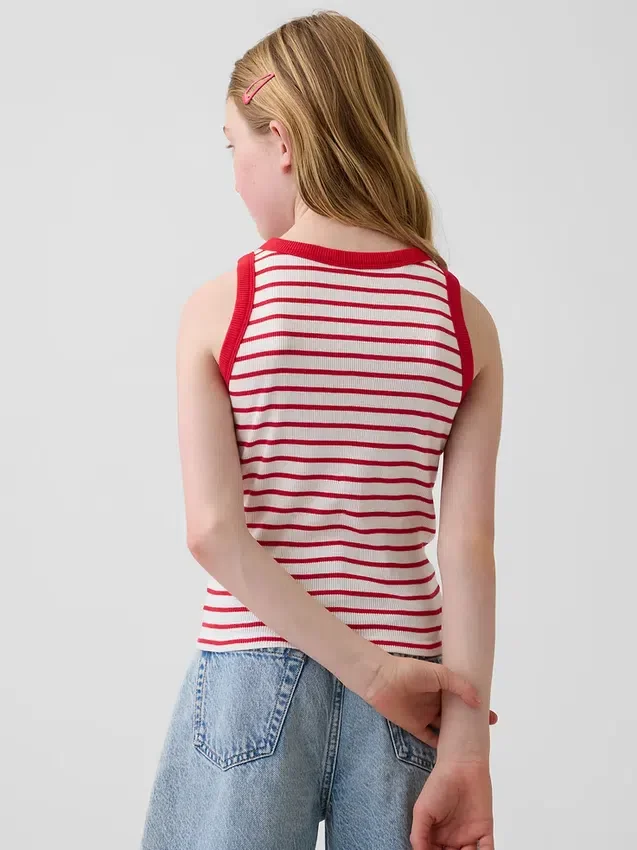 Ribbet tank-top med rund hals for barn