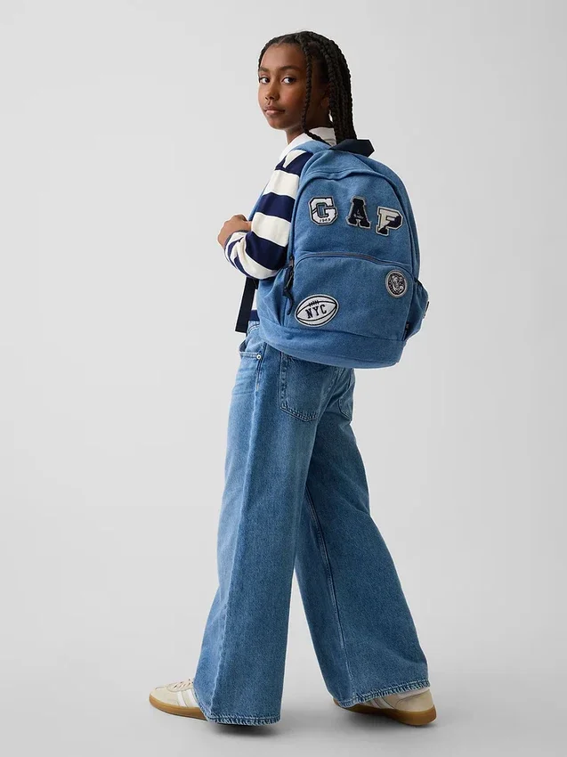 Ryggsekk for barn i denim med logopatch