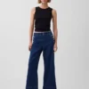 Sailor-jeans med høy midje, vid benvidde og ankelhøyde