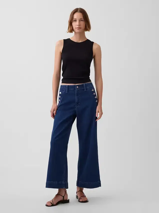 Sailor-jeans med høy midje, vid benvidde og ankelhøyde