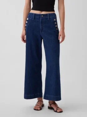 Sailor-jeans med høy midje, vid benvidde og ankelhøyde