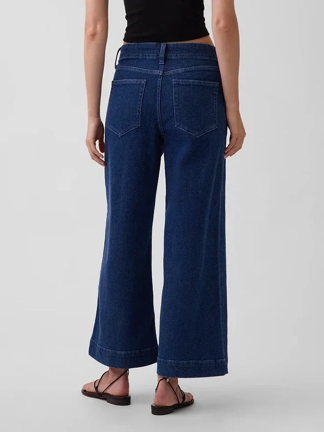 Sailor-jeans med høy midje, vid benvidde og ankelhøyde