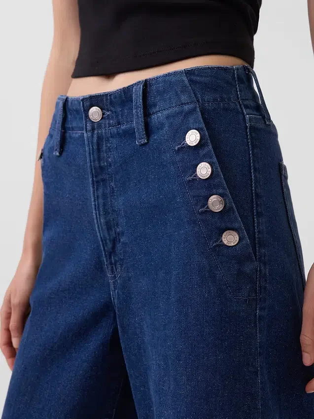 Sailor-jeans med høy midje, vid benvidde og ankelhøyde