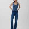 Tettsittende peplum-top i denim