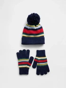 Sett med hat med pompon og hansker for barn