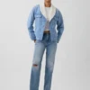 Sherpa-fôret denimjakke med sjalhals
