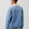 Sherpa-fôret denimjakke med sjalhals