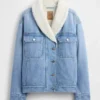 Sherpa-fôret denimjakke med sjalhals